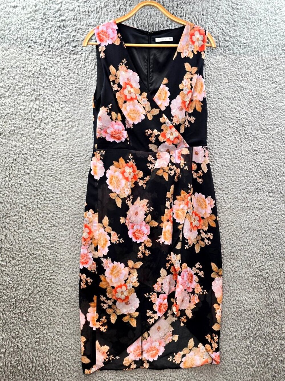 Cooper St Womens Midi Wrap Dress Size 12 Black Orange Floral Sleeveless V-Neck